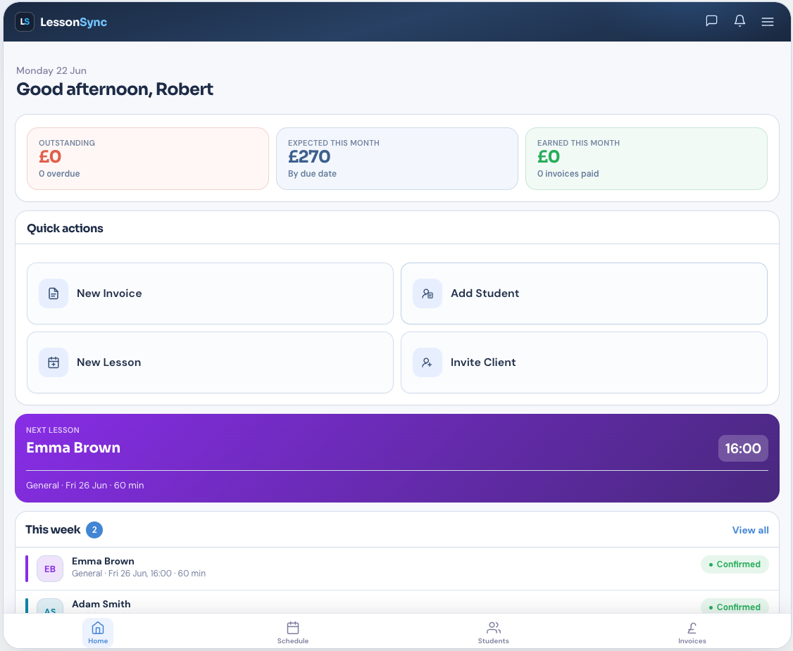 LessonSync dashboard